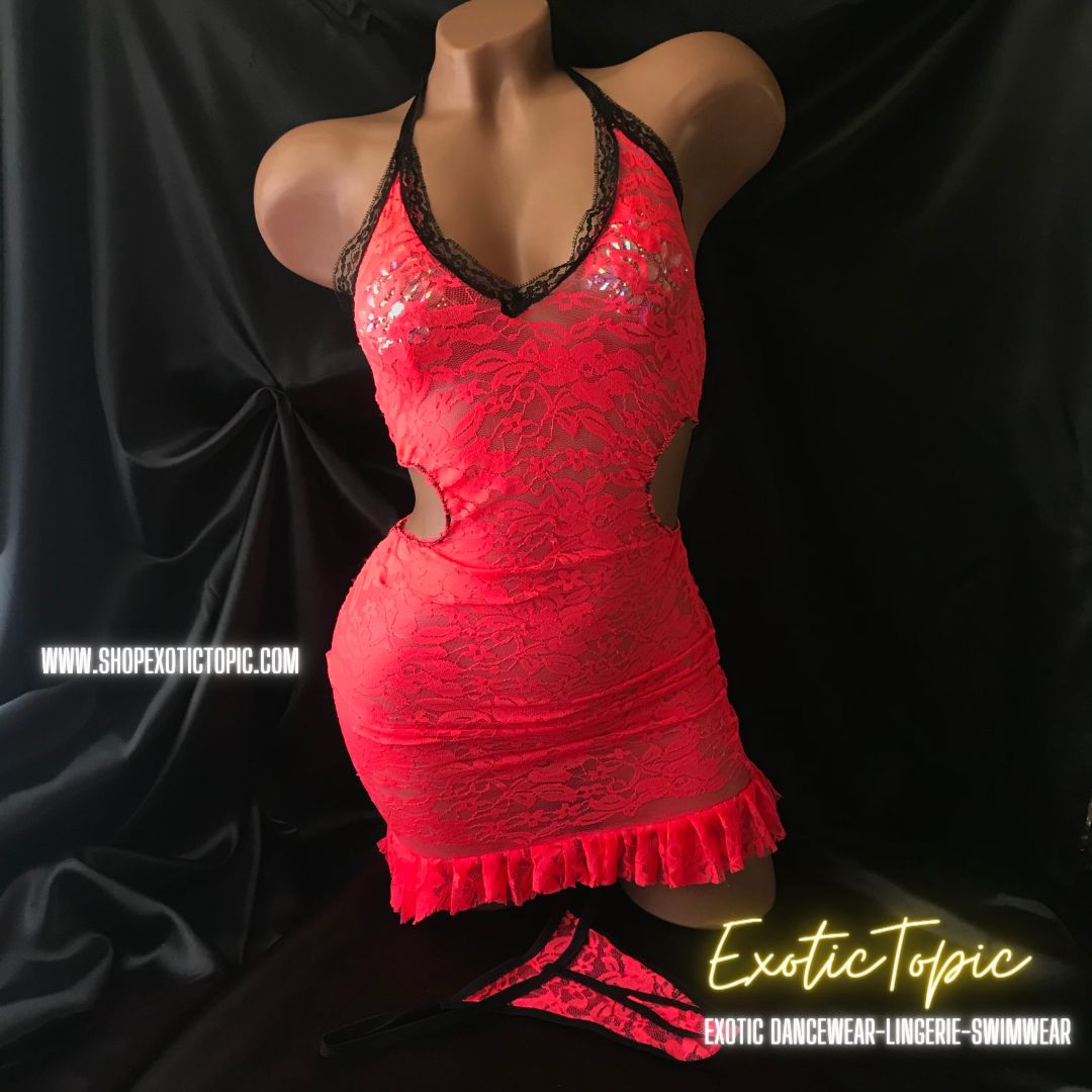 CINDY(S/M) HALTER  FLORAL LACE DRESS