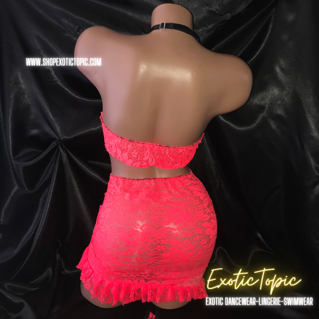 CINDY(S/M) HALTER  FLORAL LACE DRESS