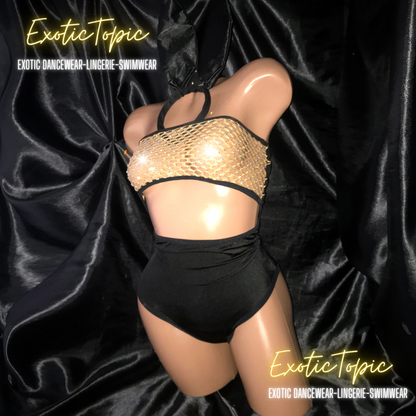 BLACK PLAYBOY  FISHNET TUBE ONE PIECE WITH CUTOUTS