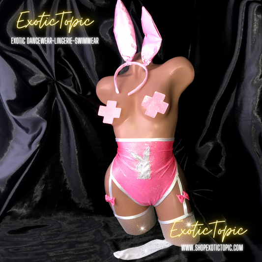 PINK  PLAYBOY BUNNY SUSPENDER COSTUME(S/M)