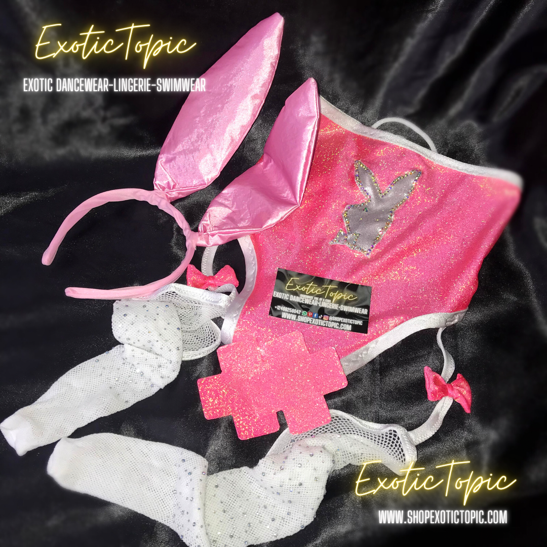 PINK  PLAYBOY BUNNY SUSPENDER COSTUME(S/M)